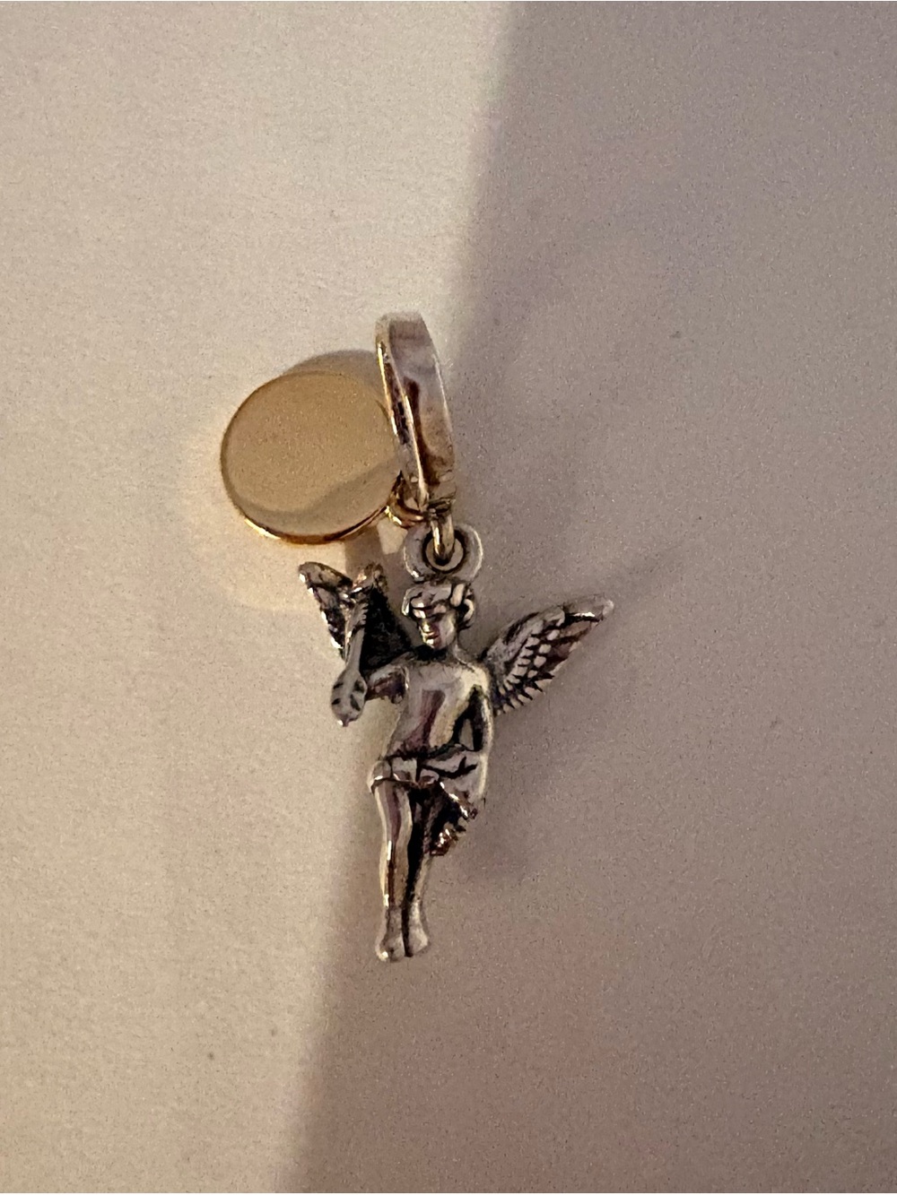 Sterling Silver Angel Charm Pendant with Gold Accent Disc Says Rare